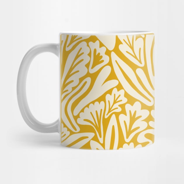 Abstract boho leaf and flower pattern in mustard yellow by Natalisa